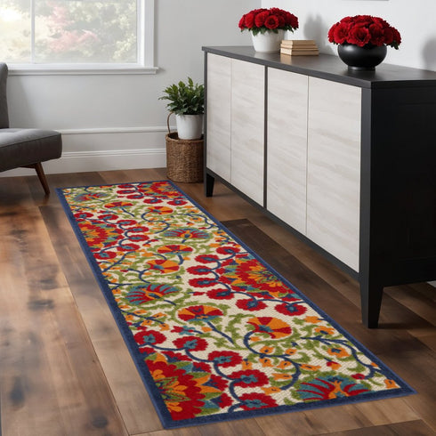 Red and Multicolor Indoor Outdoor Runner Rug